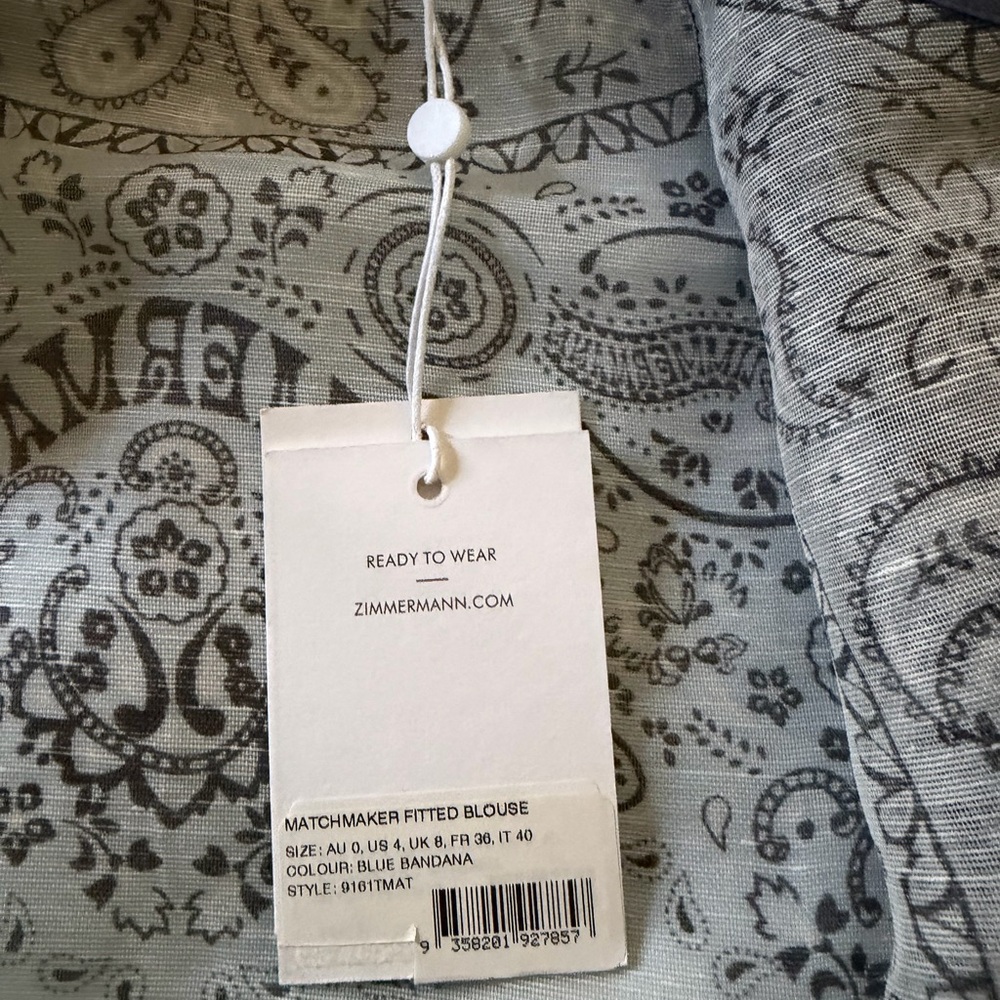 Zimmermann Blue and Gray Paisley Blouse - Picture 6 of 6